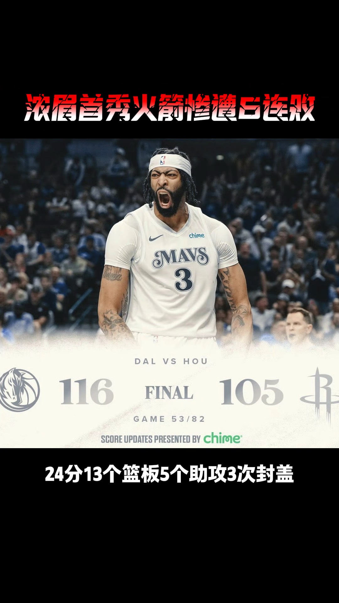 浓眉哥连续十场比赛得分超过表现优异，独行侠不断突破！全场沸腾不已的简单介绍